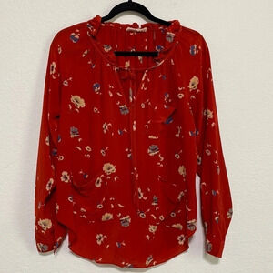 Rebecca Taylor Corpcore Red Silk Career Business Casual Floral Top Approx Size L